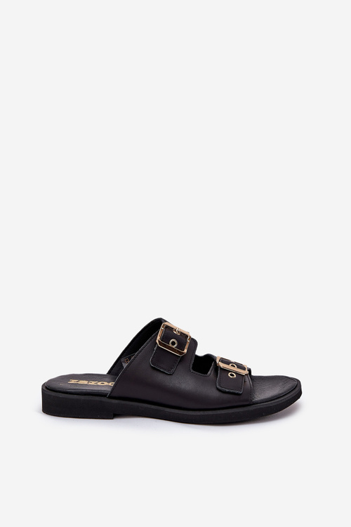 Kožené Ploché Pantofle S Přezkami Zazoo 3020 Černé