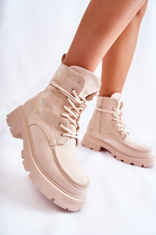 Dámské semišové kozačky zavazované béžove Vanita