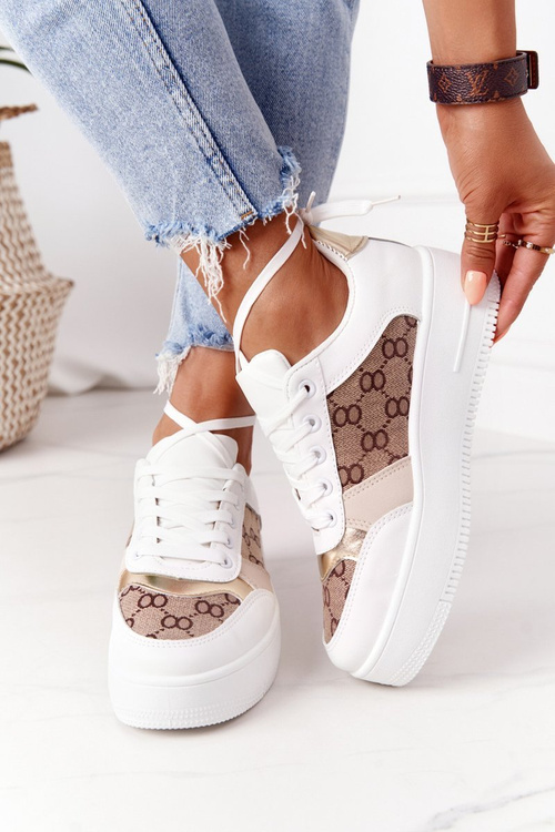 Dámská Sportovní Obuv Sneakers Na Platformě Bílé-Zlaté Allisone