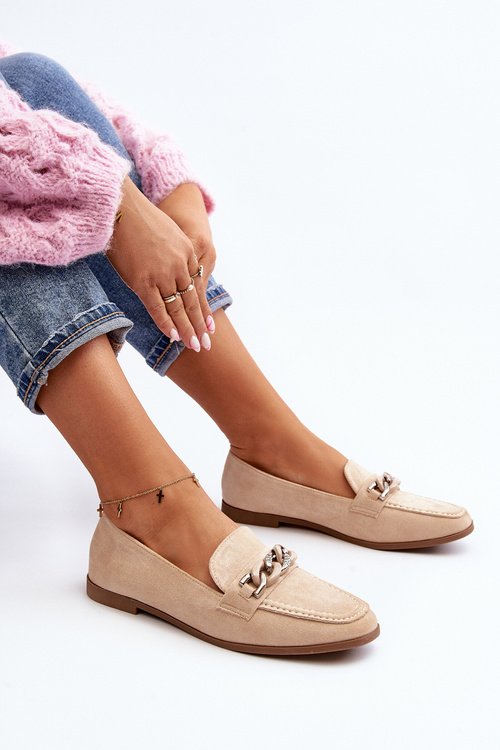 Dámske mokasíny s reťazom béžové Ambrise