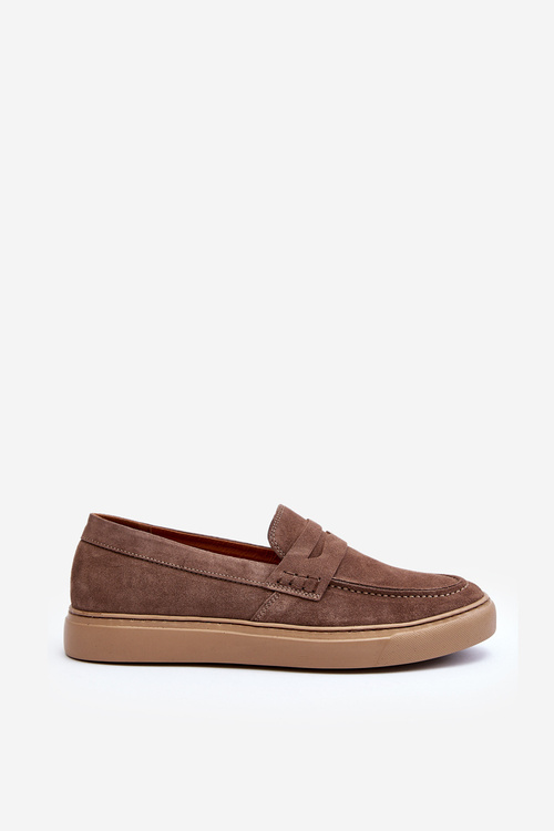 Mužské Semišové Polobotky Loafersy Zazoo 1574 Tmavě Beige