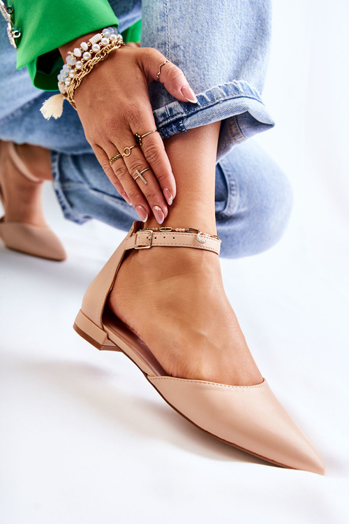 Dámské kožené balerínové sandály Ve Szpici béžove Caprise