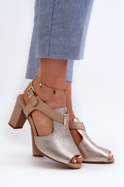 Dámske sandále na opätku z eko kože zlaté Queenmarie