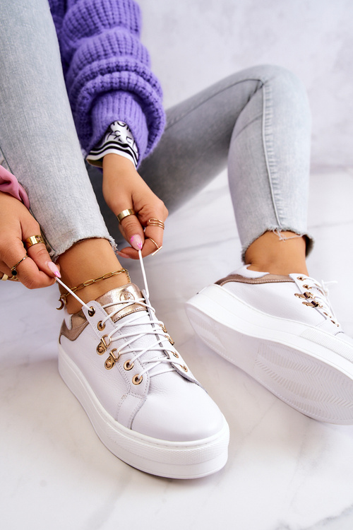 Kožená sportovní obuv na platformě Bíle Mary Ann