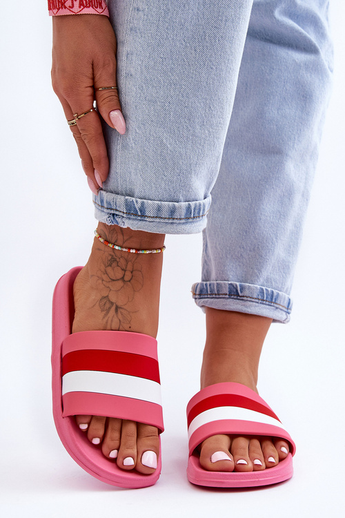 Dámské pruhované pantofle Tmavě růžová Vision