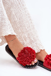 Dámske Papuče S Textilnými Kvetmi Červené Elachase