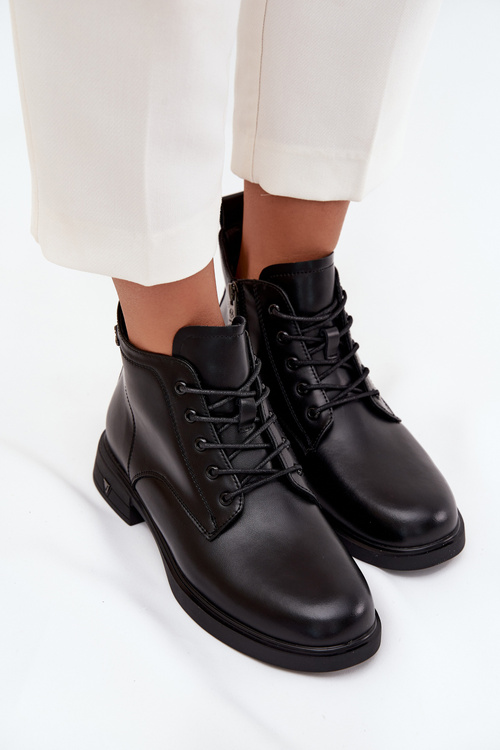 Zateplené kožené dámske čižmy na nízkom opätku Vinceza 39953 Čierne