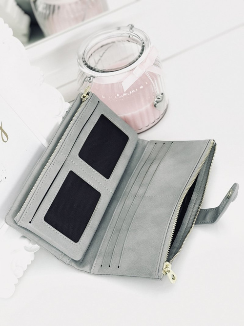 Large Women's Grey Trendy Wallet Gold Zipper