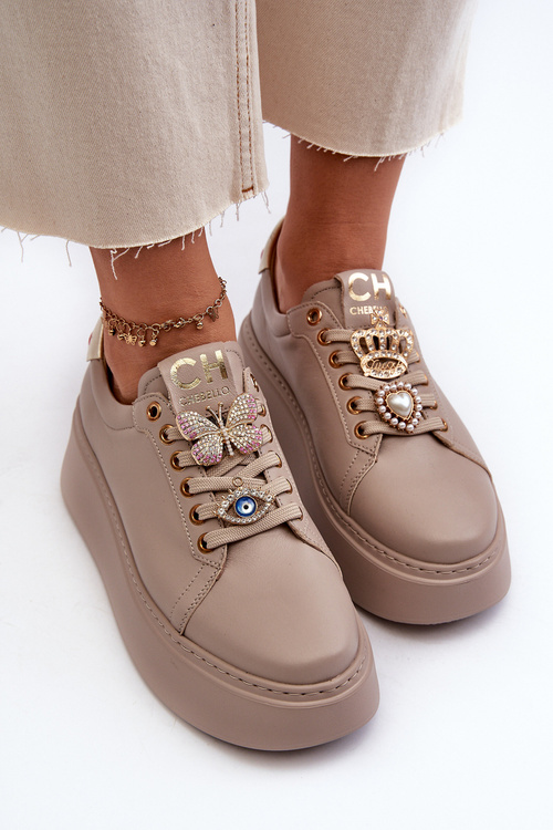 Dámské kožené tenisky s ozdobami CheBello 4292 béžové