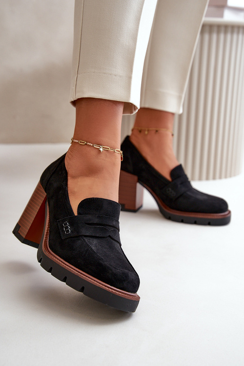 Dámské polobotky na podpatku s platformou z ekologického semiše černé Vinceza 58105