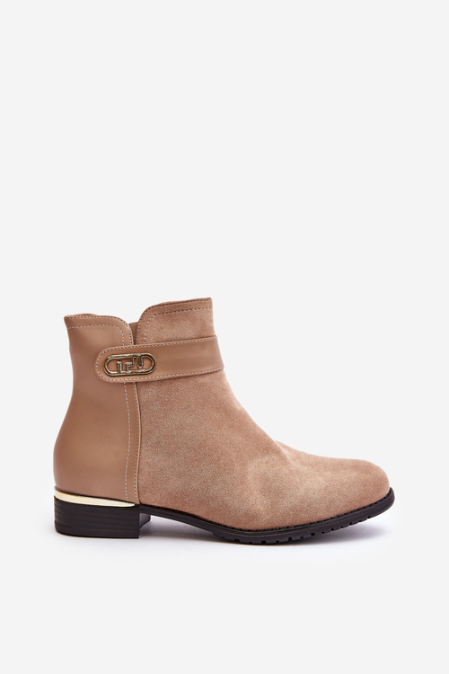 Zateplené dámské boty na plochém podpatku se zlatým detailem béžové Ravasira