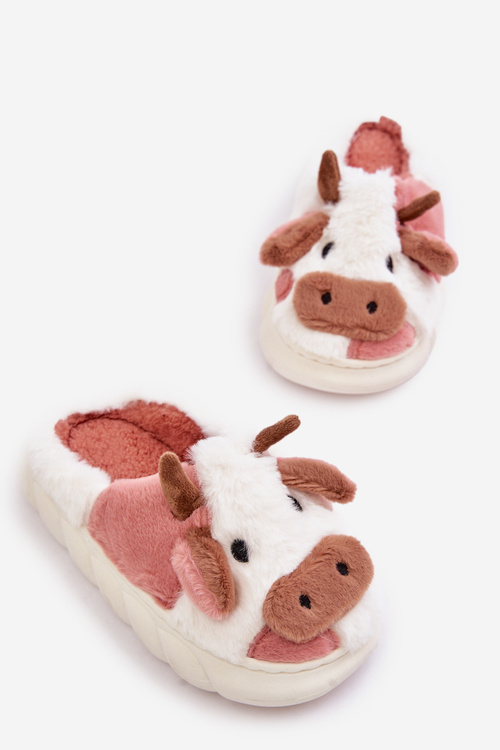 Dětské Chlupaté Pantofle S Kravským Motivem Růžové Tamorrin