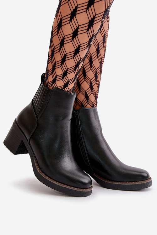 Zateplené dámské boty na podpatku eko kůže černé Irittes