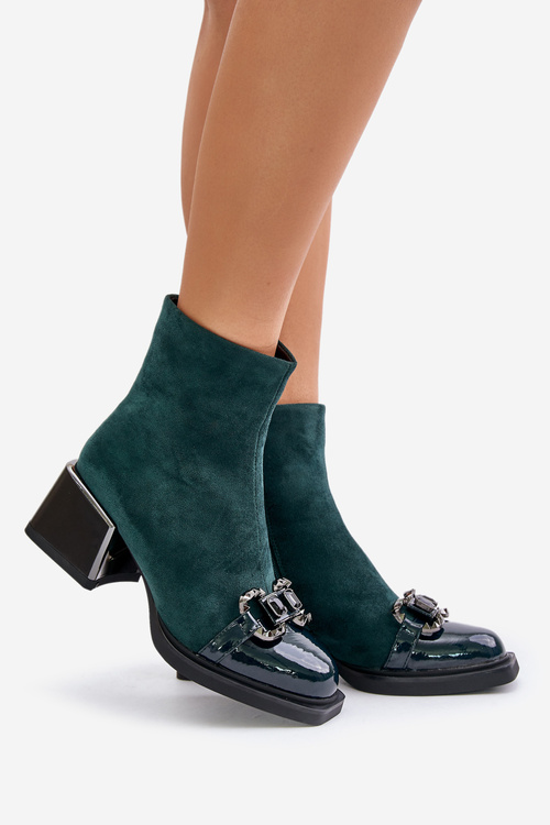 Elegantní dámské boty na podpatku s ozdobou tmavě zelené MR880-127