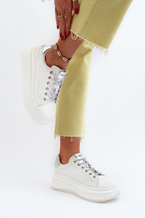 Dámské kožené tenisky na platformě GOE NN2N4033 Bílé