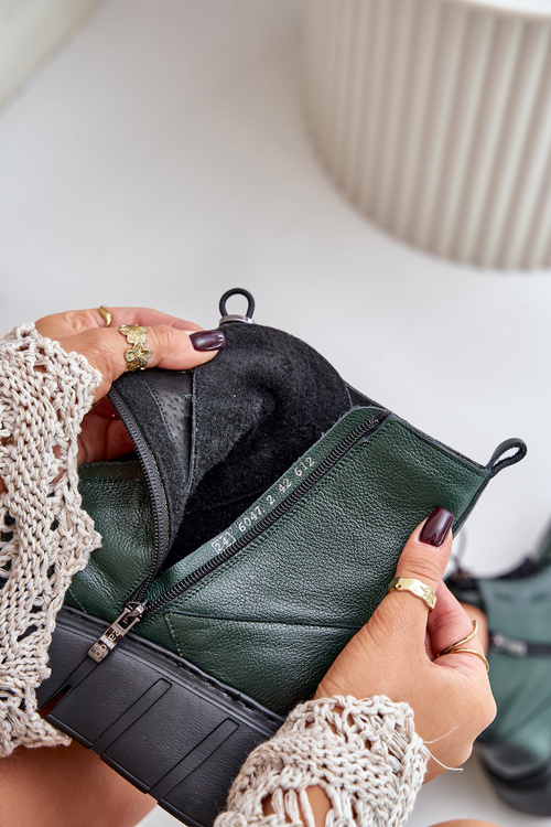 Zazoo 60472 Kožené Čižmy Na Platforme A Klíne Tmavozelené