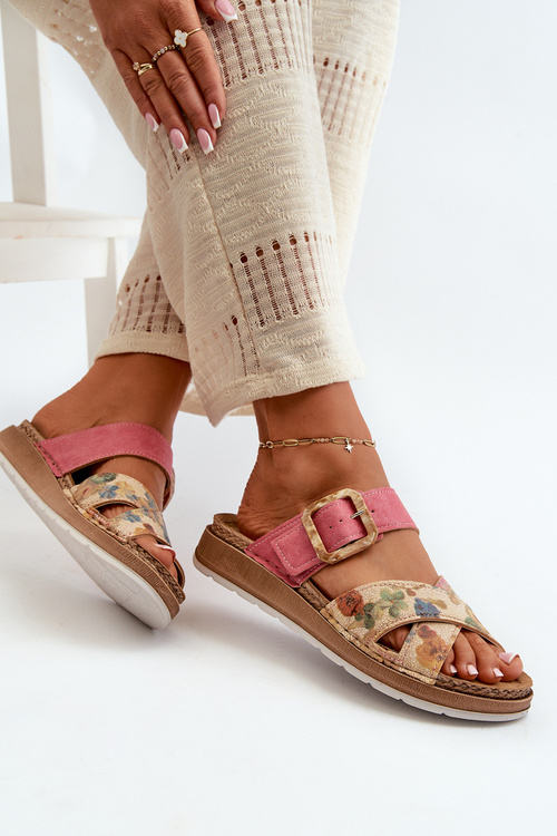 Pohodlné Dámské Žabky S Sponou V Květech Inblu GS000051 Růžové