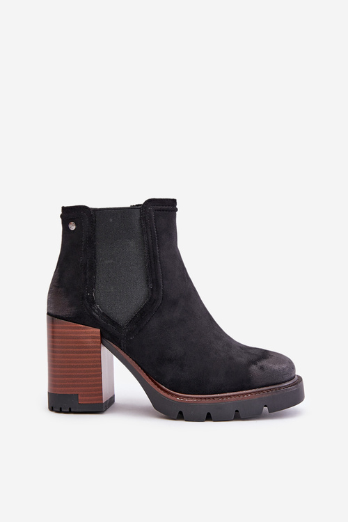 Zateplené Dámske Čižmy Na Opätku Z Eko Semišu Čierne Vinceza 58356