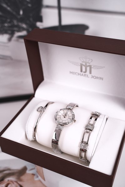 Sada Dámské Hodinky a Dva Náramky Michael John Stříbrné
