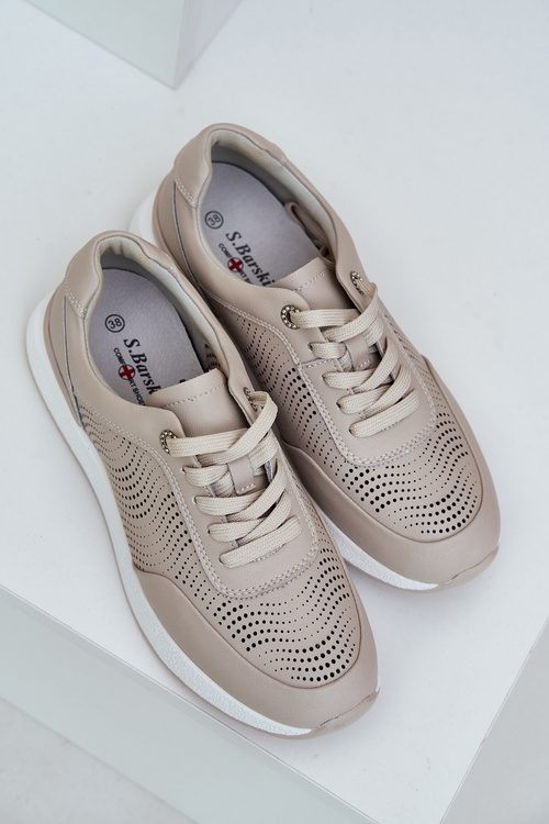 Kožené Sportovní Boty Tenisky Dámské S.Barski LR51-551 Béžové