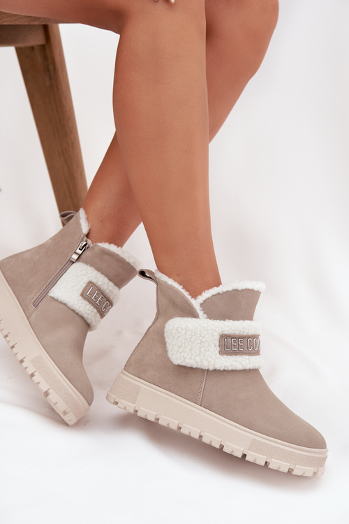 Zimné čižmy Dámske z prírodného nubuku s kožušinkou Lee Cooper LCJ 25 01 3739 Svetlosivé