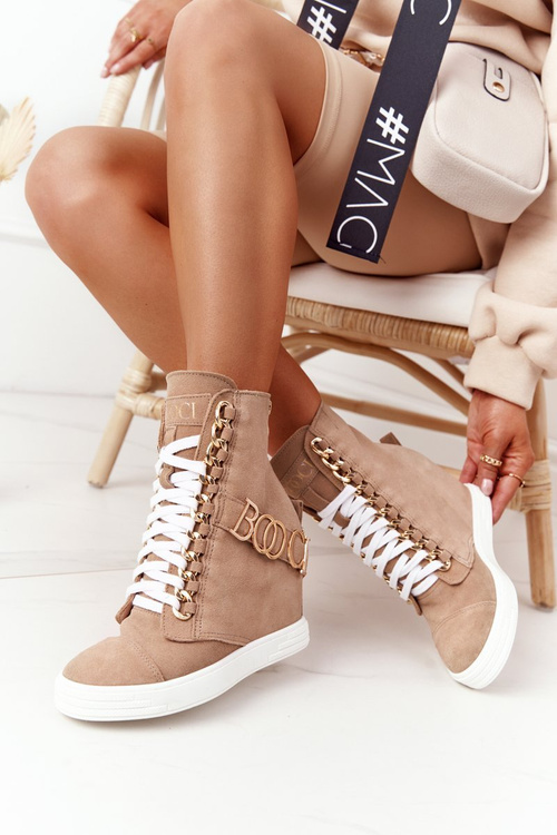 Dámské Semišové Sneakersy BOOCI Zlatá Písmena Světlý Camel