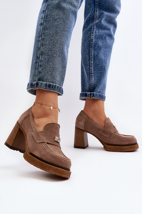 Zazoo 20169 Semišové Topánky Na Vysokom Podpätku Tmavo Bežové