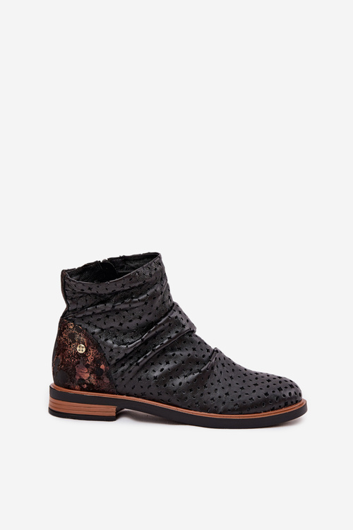 Kožené členkové čižmy s perforovaným vzorom Maciejka 05922-01 Čierne