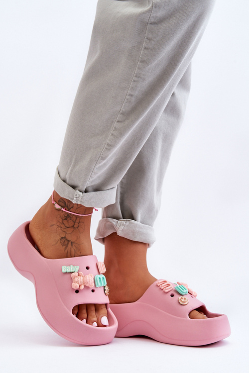 Mäkké dámske penové papuče s dekoráciami ružová loria