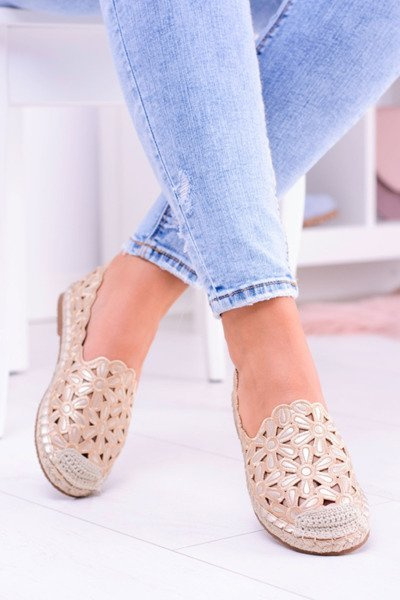 Lu Boo dámské baleríny zlaté espadrilly v květinách Macarena