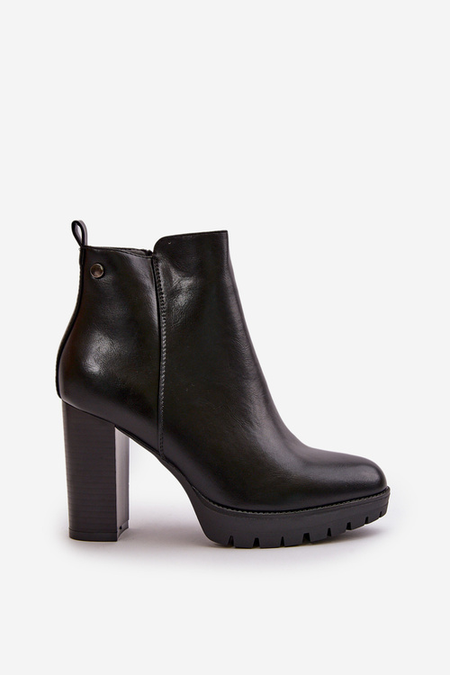 Dámske zateplené členkové topánky na vysokom opätku so zipsom čierne Bioria