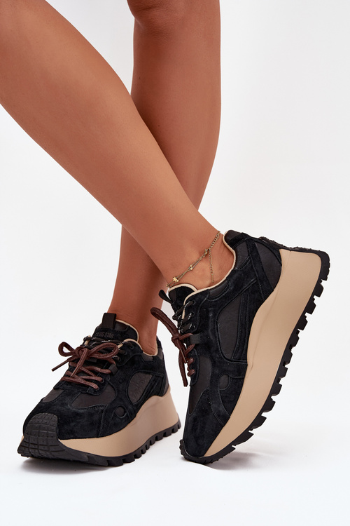 Kožené Sneakers Na Platforme Dámske Big Star SS274628 HI-POLY SYSTEM Čierne