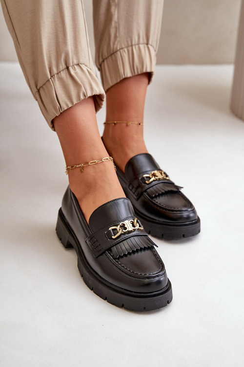 Eko kožené dámské mokasíny s zlatou ozdobou černé Zanita