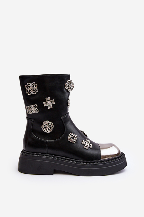 Kožené izolované topánky s dekoráciami D&A MR870-14A Čierna