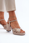 Lakové dámské sandály na podpatku béžové D&A MR38-668