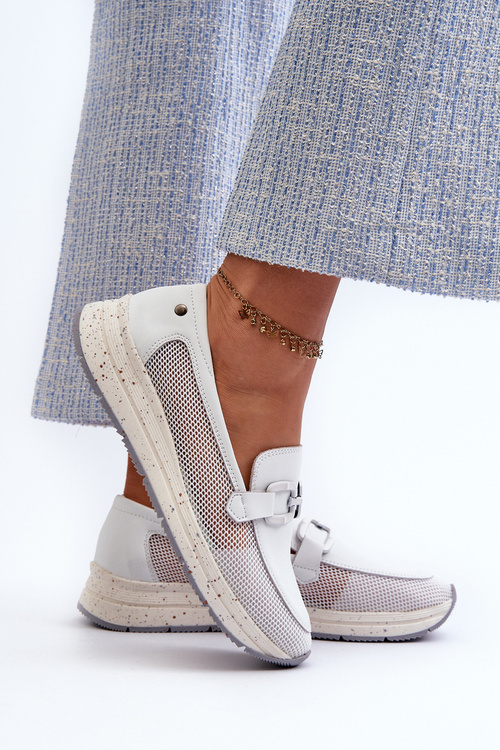 Dámske kožené mokasíny D&A TW210 Biele