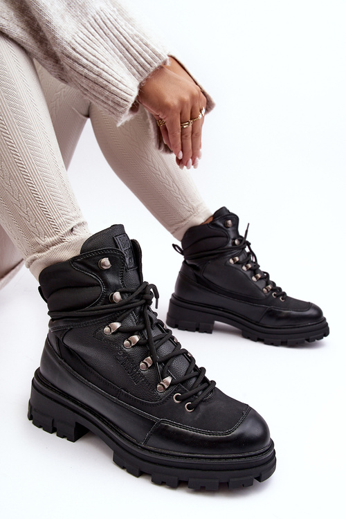 Zateplené Traperové Boty Šněrovací Dámské Černé Big Star MM274663