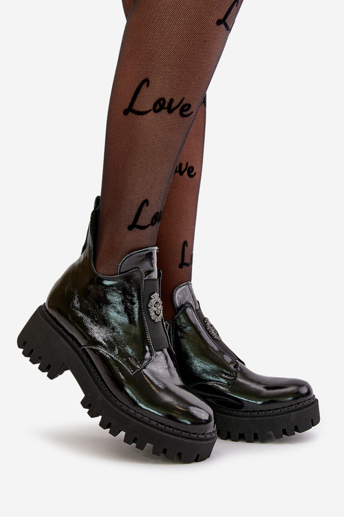 Zazoo 60451 Dámské Kožené Botky S Ozdobou Lakované Černé