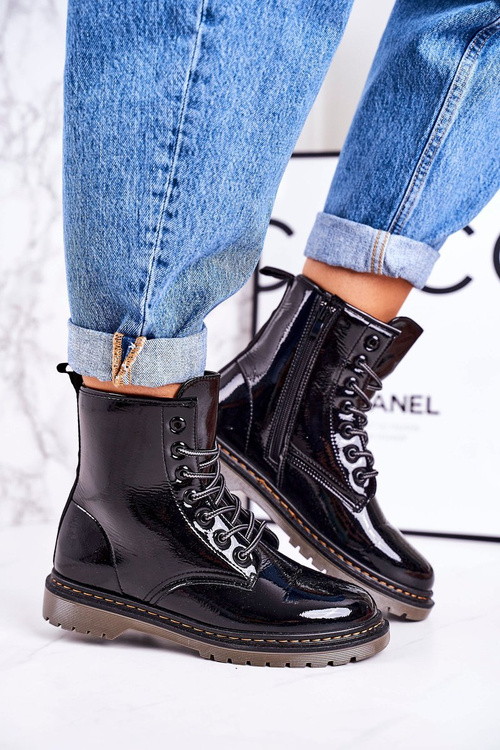 Dámské Teplé Boty Lakované černé Thunder