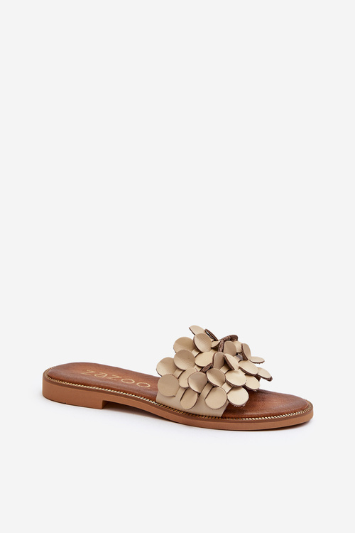 Zazoo 40381 Dámske Kožené Žabky Na Plochej Podešve Beige