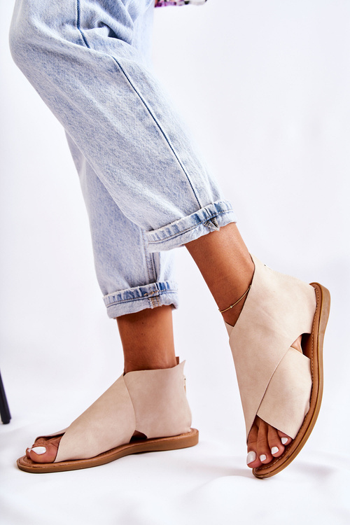 Dámské kožené sandály Široká noha béžová Catalise