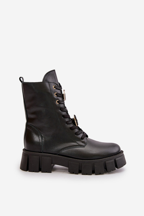 Dámské Kožené Kotníkové Boty Workery S Připínkami Černé CheBello 4247