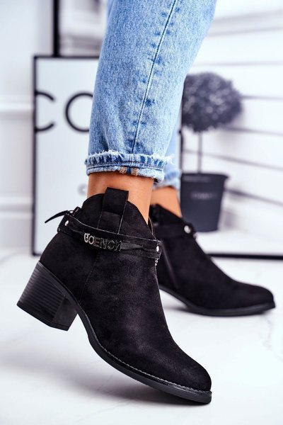 Dámské Kotníkové Boty Na Podpatku Teplé Černé Fevim