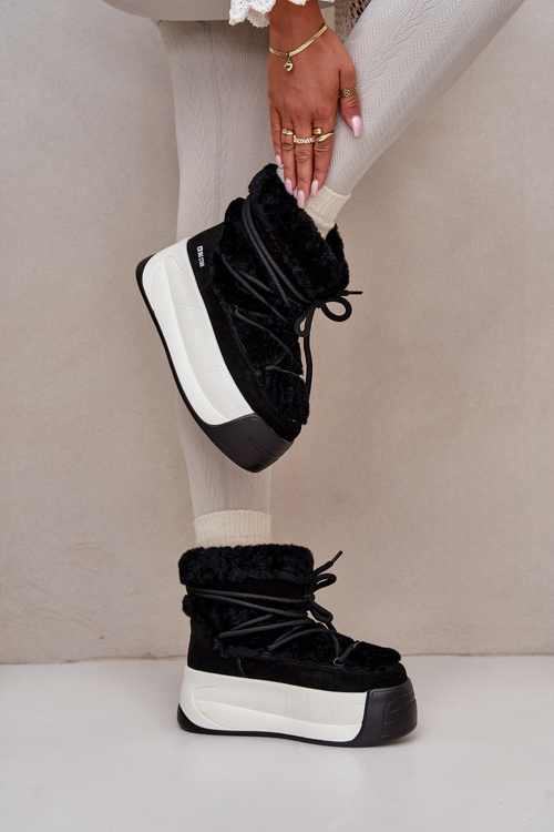 Dámské Kožené Sněhule Na Silné Podešvi S Kožešinou Big Star OO274A206 Černé