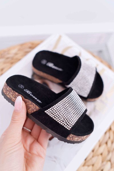 Čierne detské žabky Malena kryštály