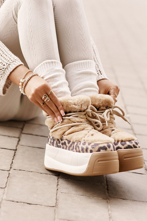 Kožené Dámske Snehule Na Hrubej Podošve S Kožušinou Panther Big Star OO274A207 Hnedé