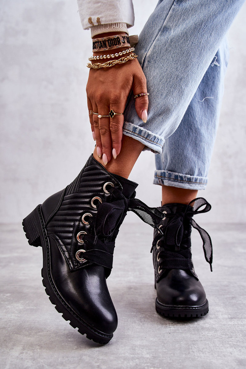 Kožené Prošívané Kozačky S Oteplením Černe Torino