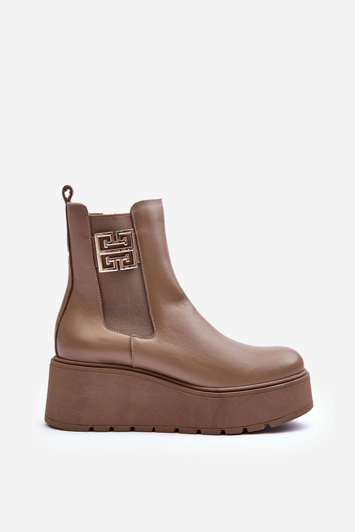 Dámské kožené boty s masivní platformou tmavě hnědé Savira