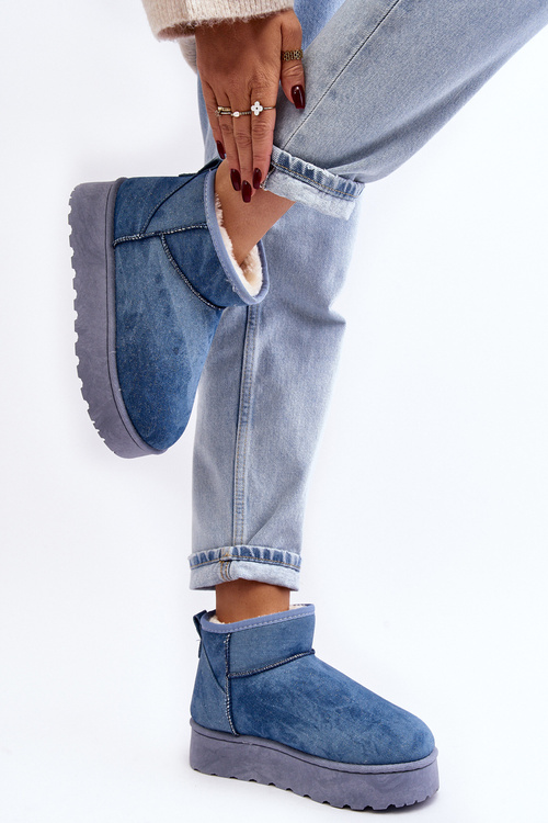 Dámské sněhule s flitry na platformě modré Margella