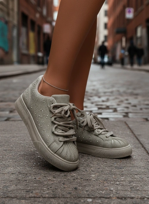 Ozdobené dámske tenisky zelené Calissea